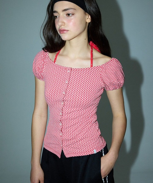 3.3 Field Trip （3.3フィールドトリップ）の「DEARSTALKER／チェックオフショルダーカーディガン（シャツ/ブラウス・レディース・ブラック/レッド・FREE）」の4枚目の写真