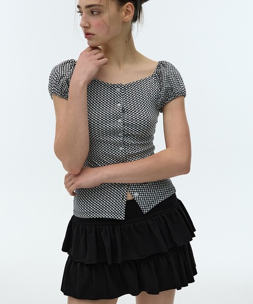 3.3 Field Trip （3.3フィールドトリップ）の「DEARSTALKER／チェックオフショルダーカーディガン（シャツ/ブラウス・レディース・ブラック/レッド・FREE）」の12枚目の写真