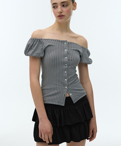 3.3 Field Trip （3.3フィールドトリップ）の「DEARSTALKER／チェックオフショルダーカーディガン（シャツ/ブラウス・レディース・ブラック/レッド・FREE）」の13枚目の写真