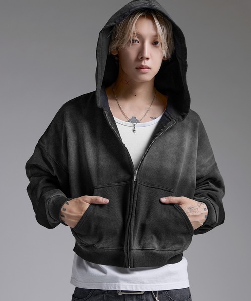 MSG(エムエスジー)の「ヘビーウエイトサンフェードショート丈ZIPパーカー【UNISEX】裏毛420g(パーカー・メンズ・ブラック/レッド/ブラウン/グレー/アッシュ/ブラック系1・XL/L/M/S)」の16枚目の写真