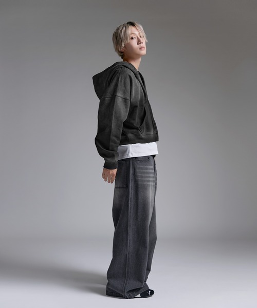 MSG(エムエスジー)の「ヘビーウエイトサンフェードショート丈ZIPパーカー【UNISEX】裏毛420g(パーカー・メンズ・ブラック/レッド/ブラウン/グレー/アッシュ/ブラック系1・XL/L/M/S)」の13枚目の写真