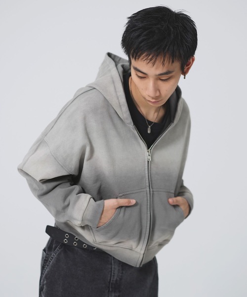セール】ヘビーウエイトサンフェードショート丈ZIPパーカー【UNISEX