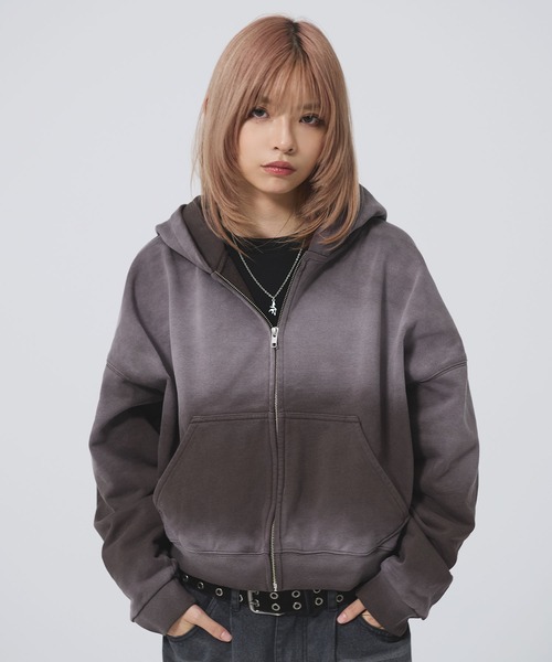 セール】ヘビーウエイトサンフェードショート丈ZIPパーカー【UNISEX