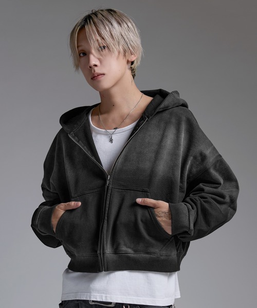 MSG(エムエスジー)の「ヘビーウエイトサンフェードショート丈ZIPパーカー【UNISEX】裏毛420g(パーカー・メンズ・ブラック/レッド/ブラウン/グレー/アッシュ/ブラック系1・XL/L/M/S)」の18枚目の写真