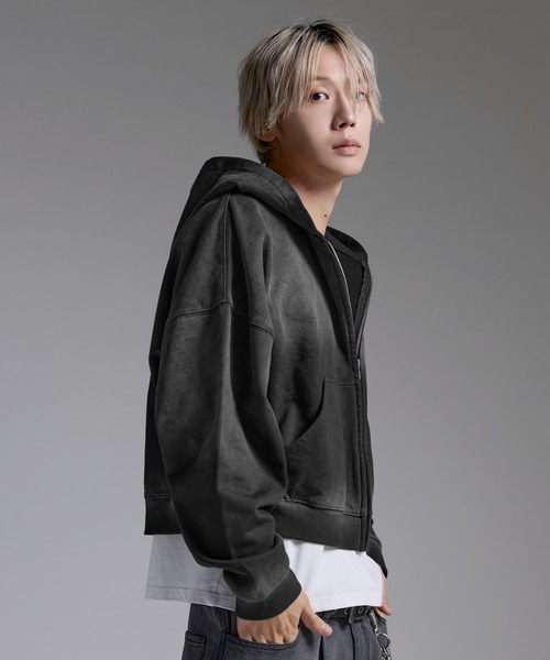 MSG(エムエスジー)の「ヘビーウエイトサンフェードショート丈ZIPパーカー【UNISEX】裏毛420g(パーカー・メンズ・ブラック/レッド/ブラウン/グレー/アッシュ/ブラック系1・XL/L/M/S)」の20枚目の写真