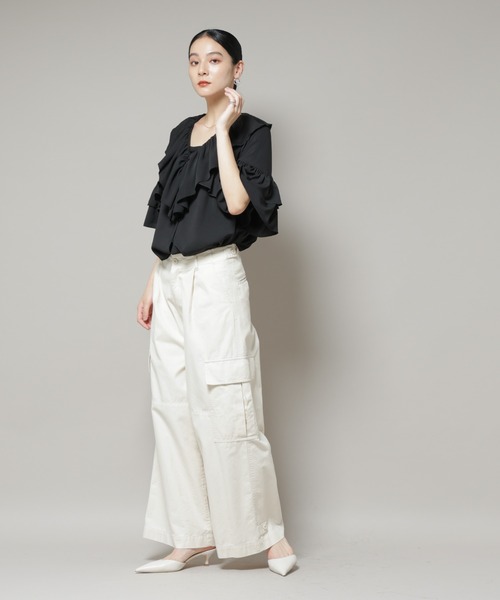 NANO universe（ナノユニバース）の「サイドポケットワイドチノパンツ（チノパンツ・レディース・オフホワイト/カーキ・S/M）」の12枚目の写真