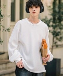 新色追加 オーバーサイズ T/Cワッフルクルーネック長袖Tシャツ