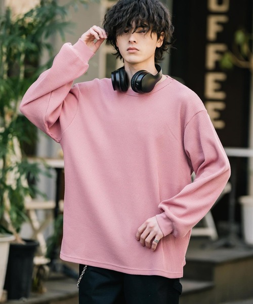 Rocky Monroe(ロッキーモンロー)の「新色追加 オーバーサイズ T/Cワッフルクルーネック長袖Tシャツ(Tシャツ/カットソー・メンズ・チャコール/オートミール/ホワイト/ブラック/グレー/ブルーグレー/ピンク・L/XL/M)」の7枚目の写真