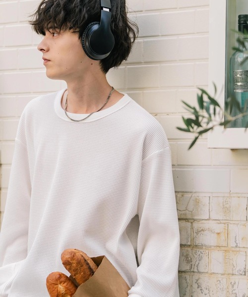 Rocky Monroe(ロッキーモンロー)の「新色追加 オーバーサイズ T/Cワッフルクルーネック長袖Tシャツ(Tシャツ/カットソー・メンズ・チャコール/オートミール/ホワイト/ブラック/グレー/ブルーグレー/ピンク・L/XL/M)」の17枚目の写真