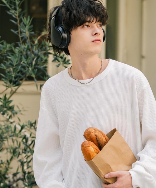 Rocky Monroe(ロッキーモンロー)の「新色追加 オーバーサイズ T/Cワッフルクルーネック長袖Tシャツ(Tシャツ/カットソー・メンズ・チャコール/オートミール/ホワイト/ブラック/グレー/ブルーグレー/ピンク・L/XL/M)」の12枚目の写真