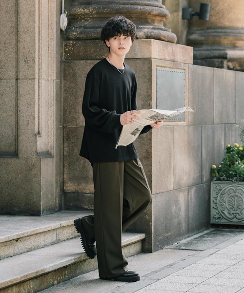 Rocky Monroe(ロッキーモンロー)の「新色追加 オーバーサイズ T/Cワッフルクルーネック長袖Tシャツ(Tシャツ/カットソー・メンズ・チャコール/オートミール/ホワイト/ブラック/グレー/ブルーグレー/ピンク・L/XL/M)」の21枚目の写真