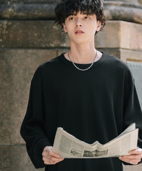 Rocky Monroe(ロッキーモンロー)の「新色追加 オーバーサイズ T/Cワッフルクルーネック長袖Tシャツ(Tシャツ/カットソー・メンズ・チャコール/オートミール/ホワイト/ブラック/グレー/ブルーグレー/ピンク・L/XL/M)」の22枚目の写真