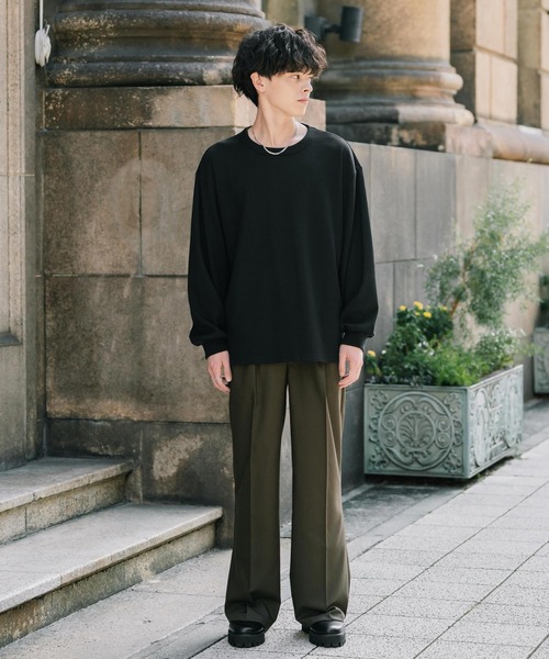 Rocky Monroe(ロッキーモンロー)の「新色追加 オーバーサイズ T/Cワッフルクルーネック長袖Tシャツ(Tシャツ/カットソー・メンズ・チャコール/オートミール/ホワイト/ブラック/グレー/ブルーグレー/ピンク・L/XL/M)」の9枚目の写真