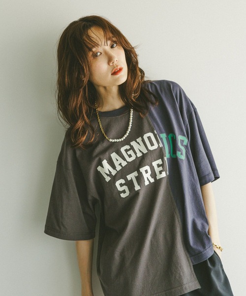 GLOBAL WORK(グローバルワーク)の「リメイク風プリントT/584673(Tシャツ/カットソー・レディース・ホワイト/ダークグレー/チャコールグレー・MEDIUM/LARGE)」の1枚目の写真