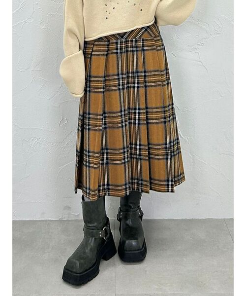ウールライクプリーツミドルチェックスカート（スカート