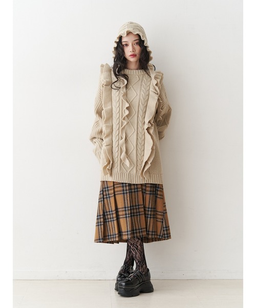 ウールライクプリーツミドルチェックスカート（スカート）｜jouetie