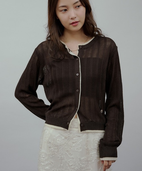 MUHET(ミュエータ)の「layered-look crew neck knit cardigan / レイヤード風ニットカーディガン(カーディガン/ボレロ・レディース・チャコールグレー/ブラウン/ネイビー/ベージュ・FREE)」の18枚目の写真