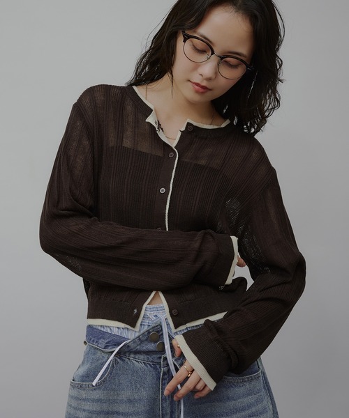 MUHET(ミュエータ)の「layered-look crew neck knit cardigan / レイヤード風ニットカーディガン(カーディガン/ボレロ・レディース・チャコールグレー/ブラウン/ネイビー/ベージュ・FREE)」の19枚目の写真