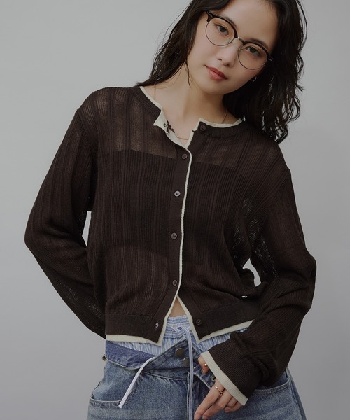 MUHET(ミュエータ)の「layered-look crew neck knit cardigan / レイヤード風ニットカーディガン(カーディガン/ボレロ・レディース・チャコールグレー/ブラウン/ネイビー/ベージュ・FREE)」の20枚目の写真