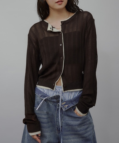 MUHET(ミュエータ)の「layered-look crew neck knit cardigan / レイヤード風ニットカーディガン(カーディガン/ボレロ・レディース・チャコールグレー/ブラウン/ネイビー/ベージュ・FREE)」の21枚目の写真