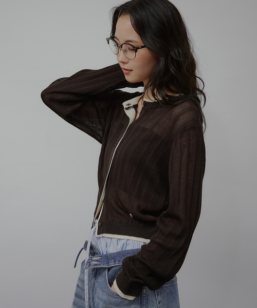 MUHET(ミュエータ)の「layered-look crew neck knit cardigan / レイヤード風ニットカーディガン(カーディガン/ボレロ・レディース・チャコールグレー/ブラウン/ネイビー/ベージュ・FREE)」の22枚目の写真