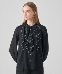 アナイ　anayi スターフロッキー　ブラウス　長袖　シャツ　ブラック　38 ANAYI ブラウス シャツ コンパクトツイルボウタイ レディース