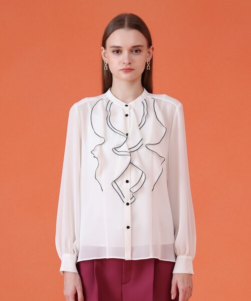 ジョーゼットバイカラーラッフル ブラウス（シャツ/ブラウス）｜ANAYI