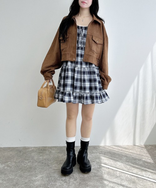 INGNI（イング）の「フェイクスエードジップショートブルゾン(セットアップ対応)（ブルゾン・レディース・キャメル/アイボリー・M）」の6枚目の写真