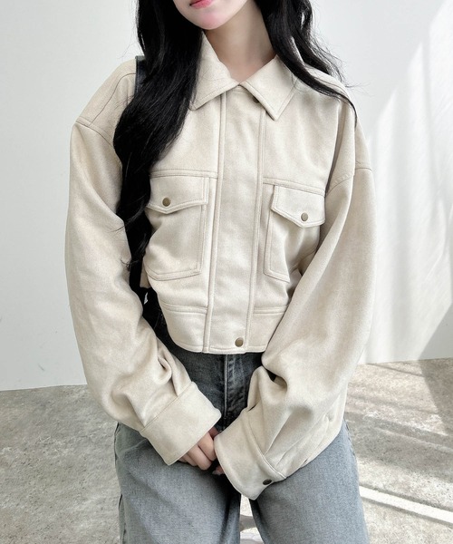 INGNI（イング）の「フェイクスエードジップショートブルゾン(セットアップ対応)（ブルゾン・レディース・キャメル/アイボリー・M）」の7枚目の写真