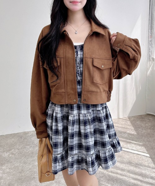 INGNI（イング）の「フェイクスエードジップショートブルゾン(セットアップ対応)（ブルゾン・レディース・キャメル/アイボリー・M）」の3枚目の写真