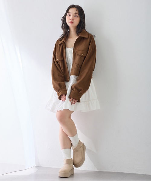 セール】フェイクスエードジップショートブルゾン(セットアップ対応