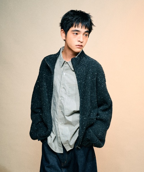 Elanque(エランク)の「Full-zip nep knit/フルジップネップニット(ニット/セーター・メンズ・ブラウン/ブラック・LARGE/MEDIUM/SMALL)」の3枚目の写真