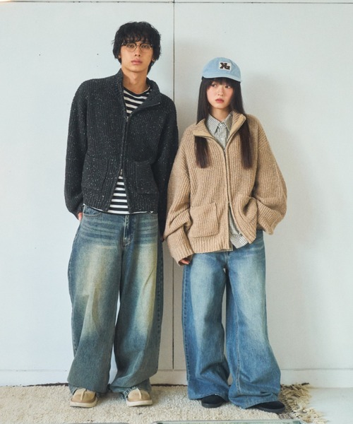 DIRK BIKKEMBERGS クリーニング済 ジップアップ ニット y2k Full-zip nep knit/フルジップネップニット（ニット/セーター