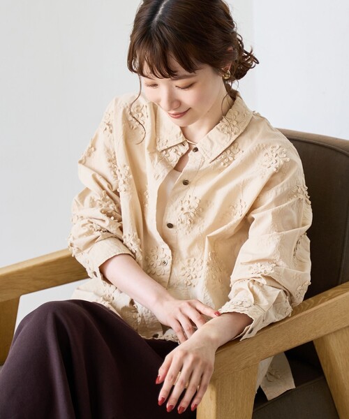 セール】3D刺繍ロングスリーブシャツ（シャツ/ブラウス）｜coen