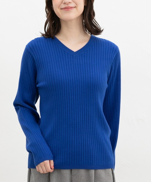 Honeys（ハニーズ）の「リブＶネックニット（ニット/セーター・レディース・オレンジ/ネイビー/モカ/ラベンダー/ブルー/ヘザーチャコール/ブラック/ライトベージュ/アイボリー・L/LL/M/S）」の7枚目の写真