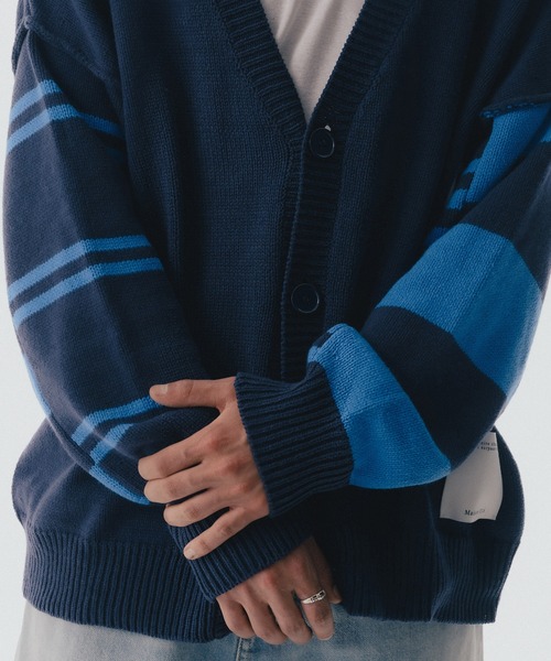 Maison ULA（メゾンウラ）の「【Maison ULA】ボーダースリーブカーディガン（カーディガン/ボレロ・メンズ・ネイビー・1/2）」の8枚目の写真