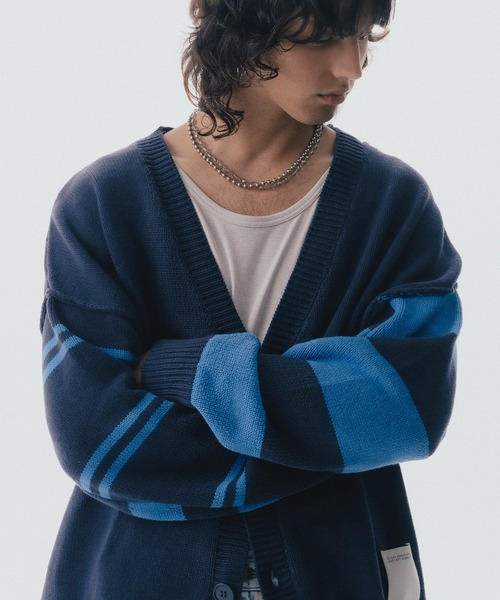 Maison ULA（メゾンウラ）の「【Maison ULA】ボーダースリーブカーディガン（カーディガン/ボレロ・メンズ・ネイビー・1/2）」の7枚目の写真
