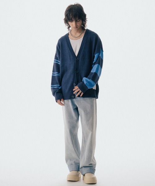 Maison ULA（メゾンウラ）の「【Maison ULA】ボーダースリーブカーディガン（カーディガン/ボレロ・メンズ・ネイビー・1/2）」の9枚目の写真