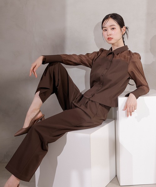 セール】襟付きシャツトップス テーパードパンツドレス セットアップ