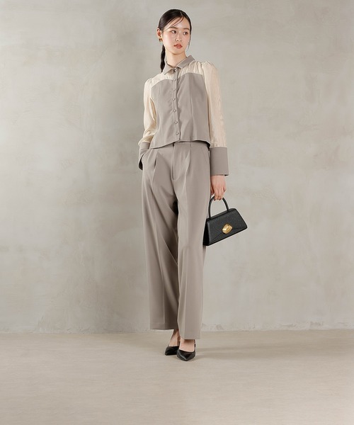 セール】襟付きシャツトップス テーパードパンツドレス セットアップ