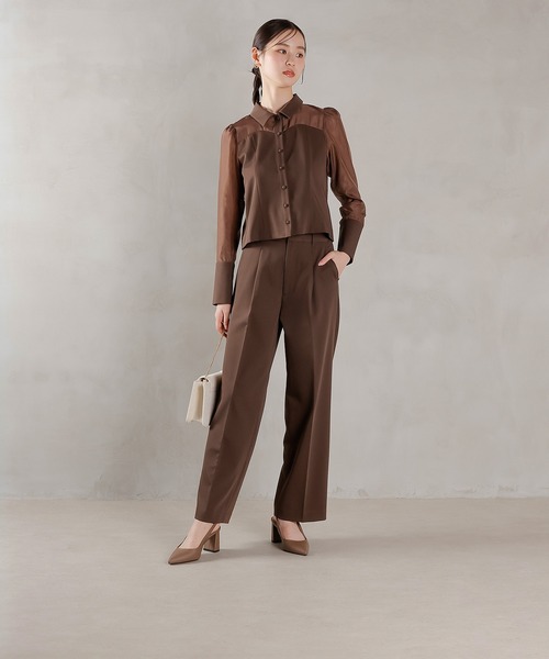 セール】襟付きシャツトップス テーパードパンツドレス セットアップ