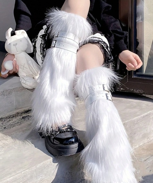 セール】9C63 フェイクファー レッグカバー ベルト付き ブーツカバー