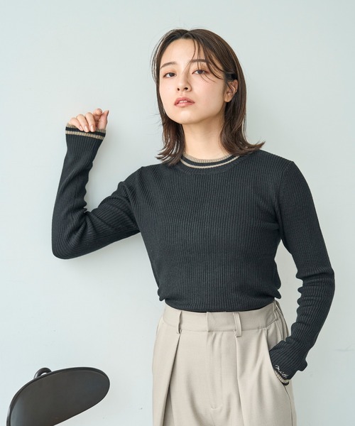 mil(ミル)の「配色ラインリブニット【588107】(ニット/セーター・レディース・ブラック/カーキ/オフホワイト・XS/S)」の16枚目の写真