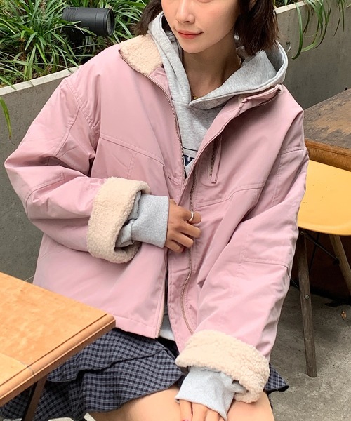 Teem Store(チームストア)の「【再入荷】【裏ボア】スタンドネックあったかいブルゾン(ブルゾン・レディース・ベージュ/ピンク/ブラック・M)」の3枚目の写真