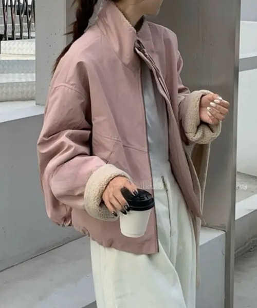 Teem Store(チームストア)の「【再入荷】【裏ボア】スタンドネックあったかいブルゾン(ブルゾン・レディース・ベージュ/ピンク/ブラック・M)」の4枚目の写真