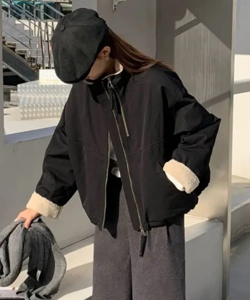 Teem Store(チームストア)の「【再入荷】【裏ボア】スタンドネックあったかいブルゾン(ブルゾン・レディース・ベージュ/ピンク/ブラック・M)」の9枚目の写真