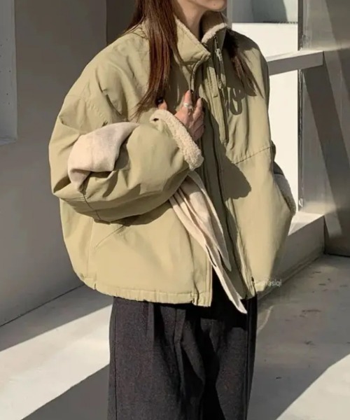 Teem Store(チームストア)の「【再入荷】【裏ボア】スタンドネックあったかいブルゾン(ブルゾン・レディース・ベージュ/ピンク/ブラック・M)」の12枚目の写真