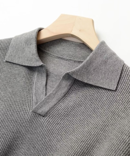 CREARE -LINO-(クレアーレリノ)の「ベーシックオープンカラーニットポロ(ポロシャツ・メンズ・ブラック/グレー・L/M)」の3枚目の写真
