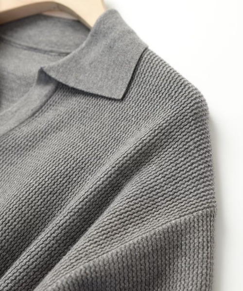 CREARE -LINO-(クレアーレリノ)の「ベーシックオープンカラーニットポロ(ポロシャツ・メンズ・ブラック/グレー・L/M)」の5枚目の写真