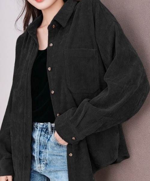 cammie(キャミー)の「コーデュロイカラーシャツ(シャツ/ブラウス・レディース・アイボリー/ブラック・M/L)」の2枚目の写真